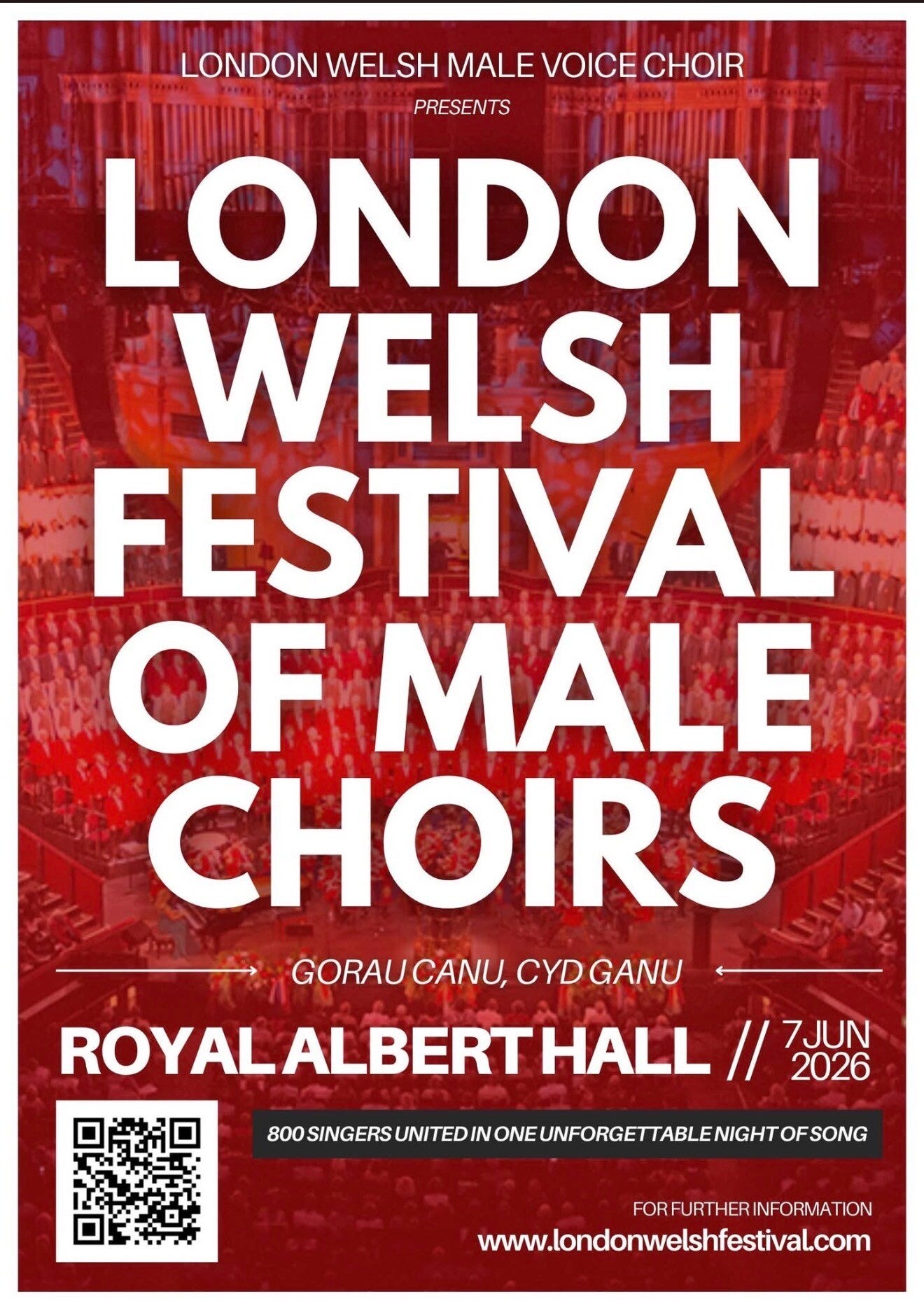 7th June 2026 Royal Albert Hall London Welsh Festival of Male Choirs - Early summer 2026