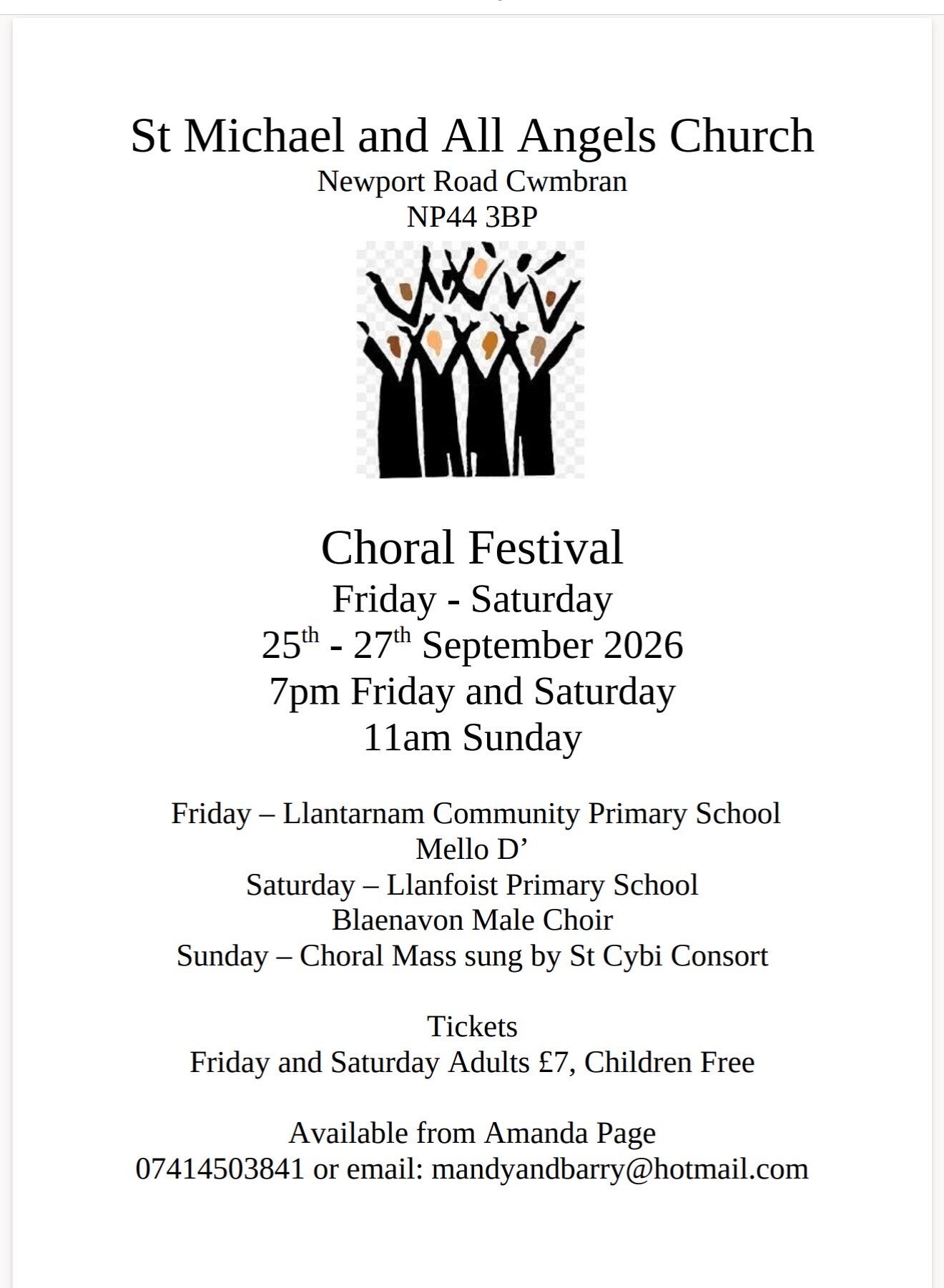 26th Sept 2026 7PM – St Michael’s Choral Festival