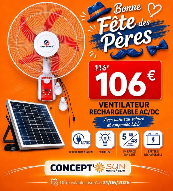Ventilateur rechargeable AC/DC