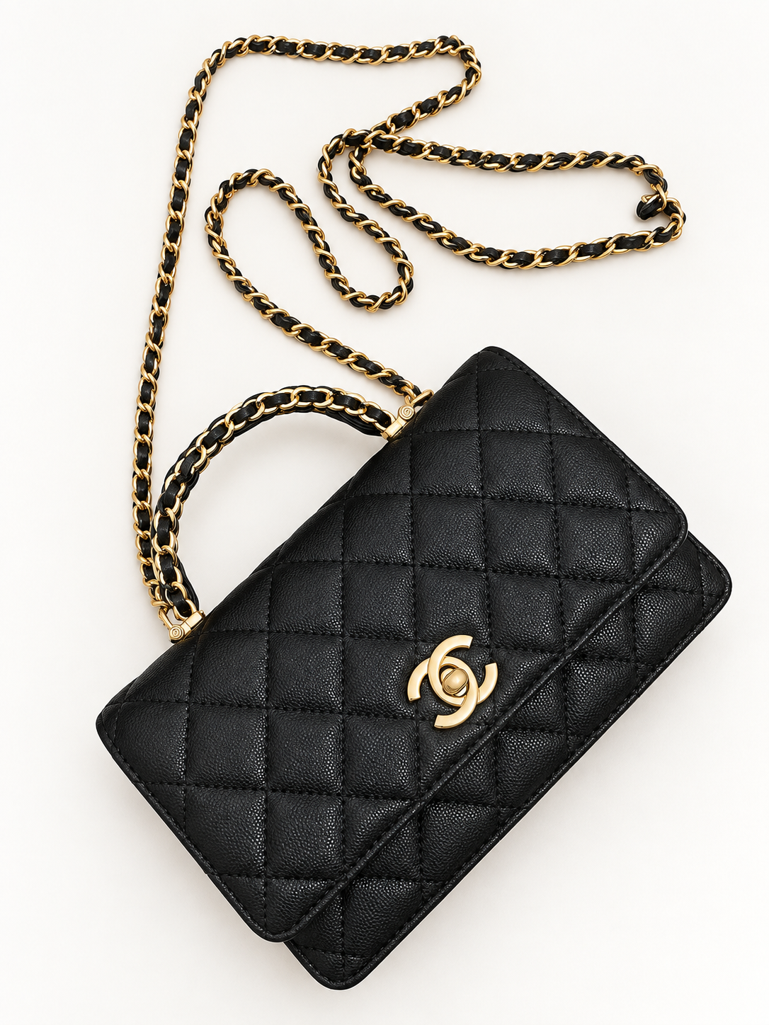 Wallet on Chain Zwart & Goud - Echt leer