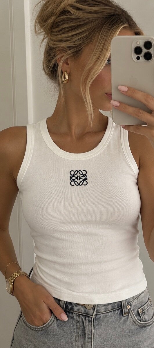 Witte ribbed tanktop