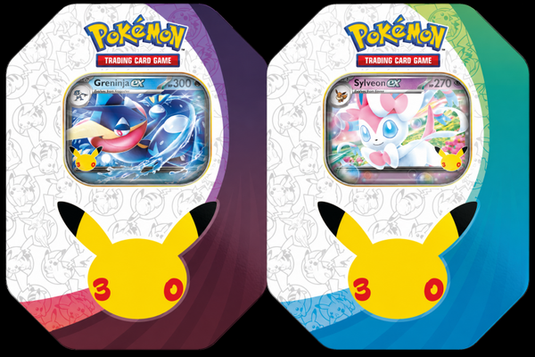 Pokémon TCG 30th Anniversary ex Tin – Greninja ex / Sylveon ex – 4 Booster Packs
