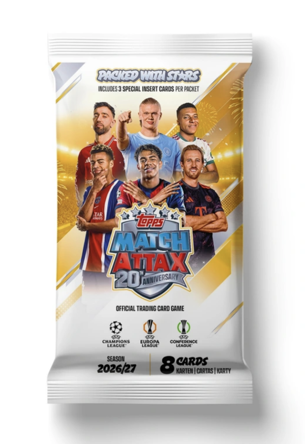Topps Match Attax 2026/27 20th Anniversary Booster Pack – 8 Cards Sealed