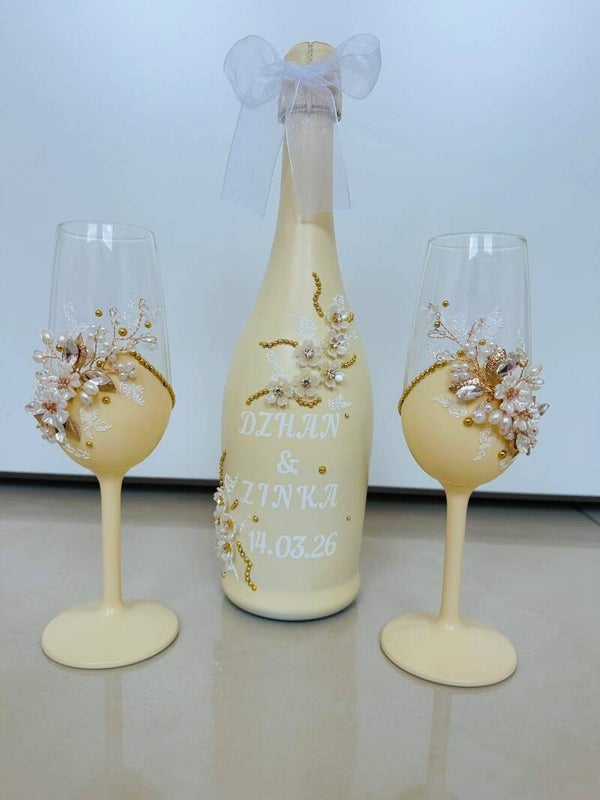 🥂 Handgedecoreerde champagne met glazen 🥂
