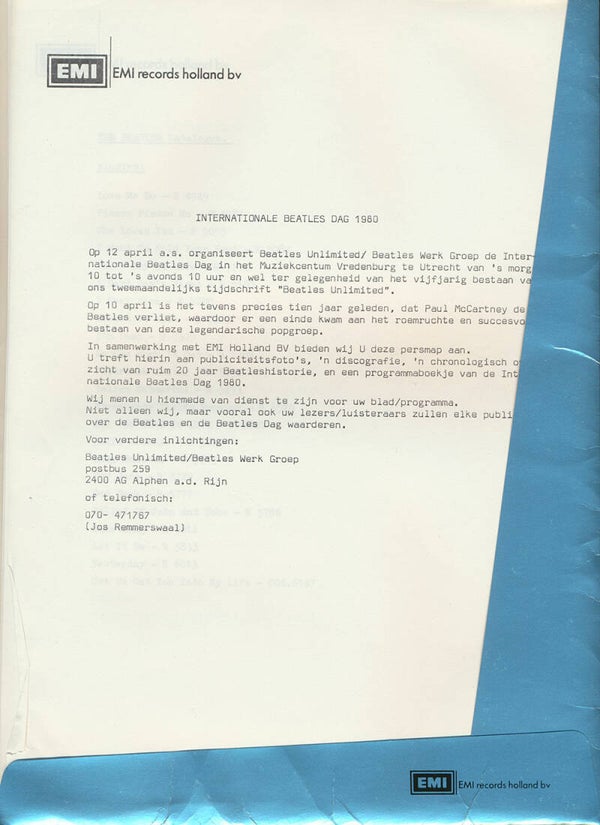 The Beatles - Beatles Dag - 1980 [Holland] - Press Kitt