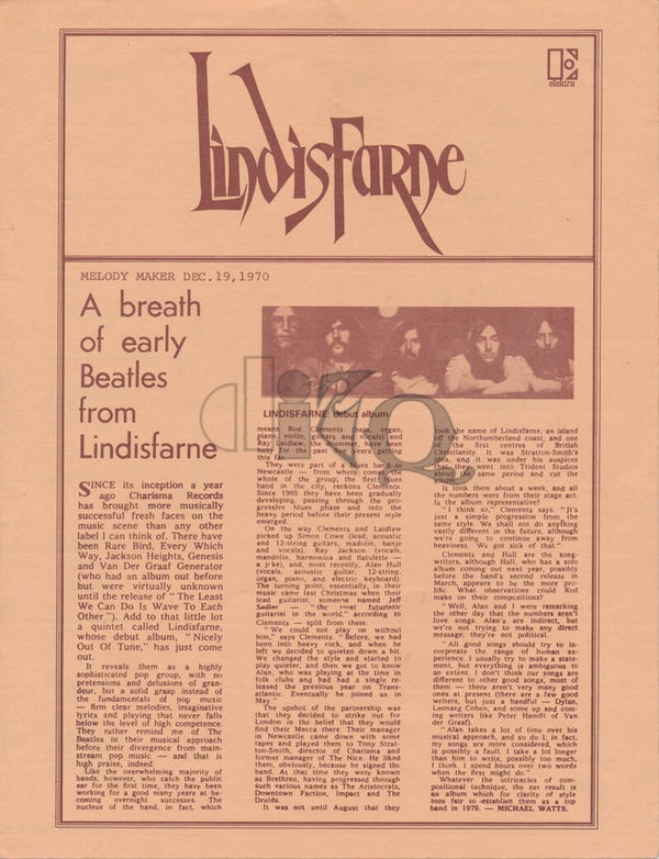 Lindisfarne - 1971 [USA] - Press Release