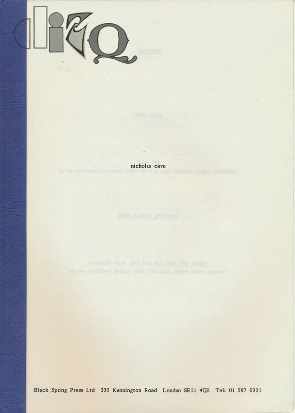 Nick Cave - King Ink / Bline Lemon Jefferson / And The Ass Saw The Angel - 1987 [UK] - Advance/Licensing Book