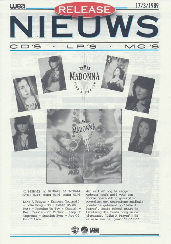 Madonna (and others) - Like A Prayer - March 17, 1989 [Holland] - Press Release
