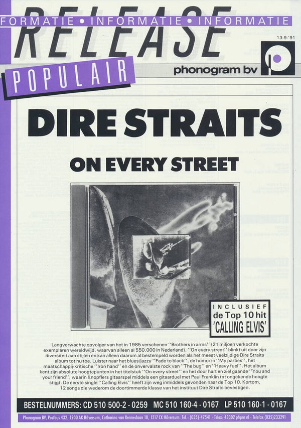 Dire Straits (and others) - On Every Street - September 13, 1991 [Holland] - Press Release
