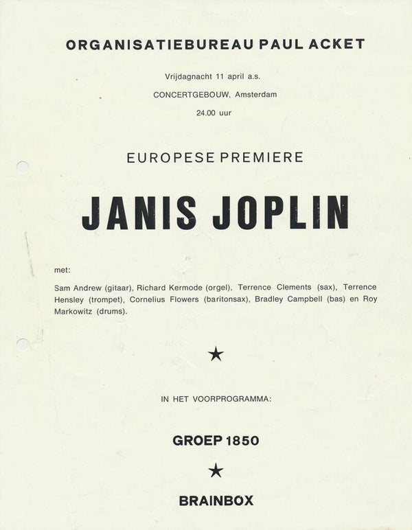 Janis Joplin - Concertgebouw, Amsterdam, April 11, 1969 [Holland] - Handbill