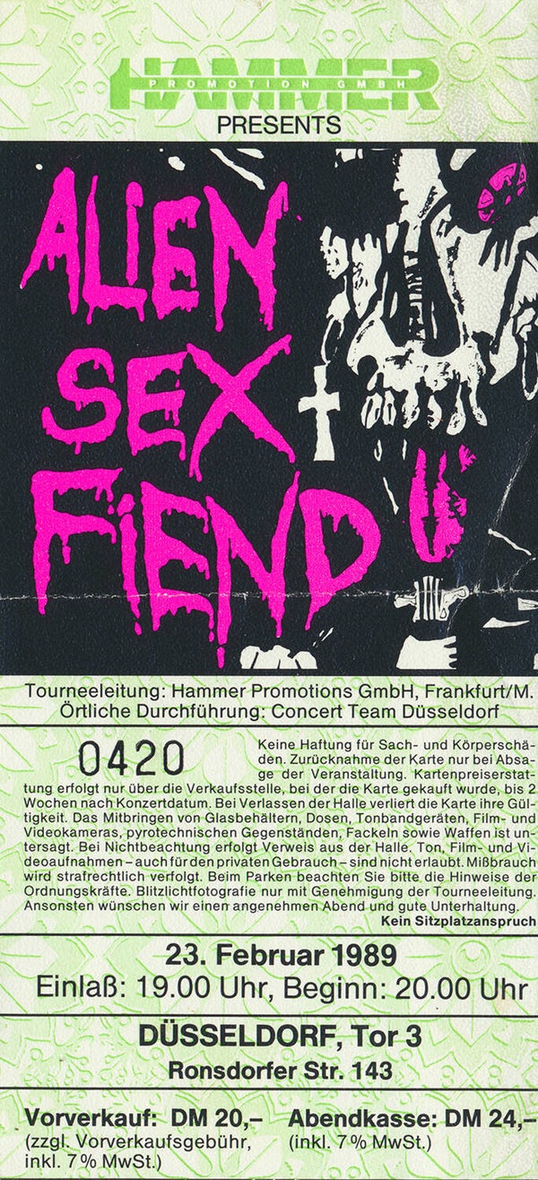 Alien Sex Fiend - Tor 3, Düsseldorf, February 23, 1989 [Germany] - Ticket Stub
