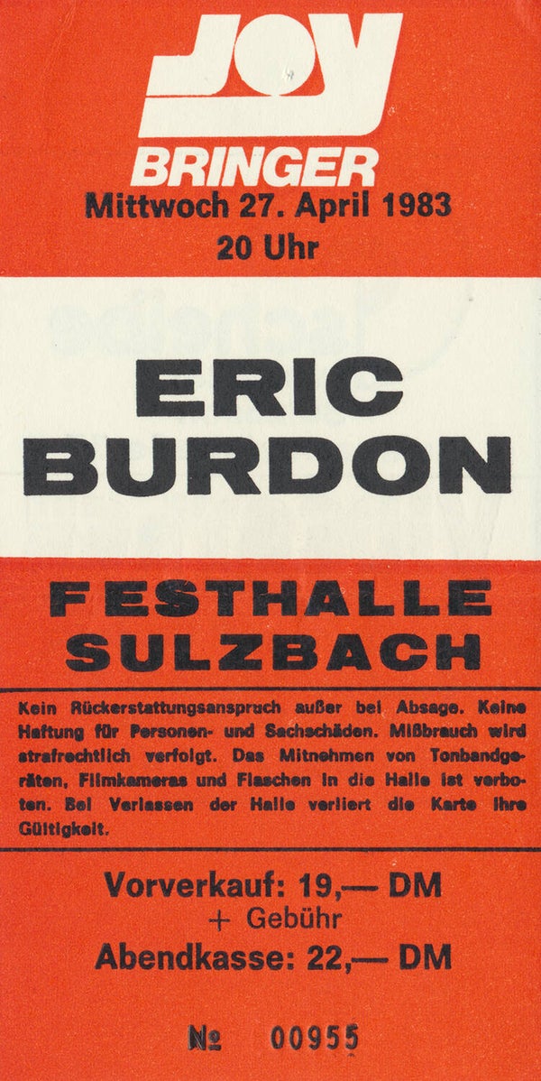 Eric Burdon - Festhalle, Sulzbach, April 27, 1983 [Germany] - Ticket Stub