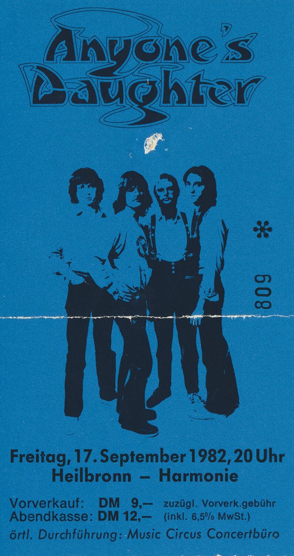 Anyone's Daughter - Harmonie, Heilbronn, September 17, 1982 [Germany] - Ticket Stub