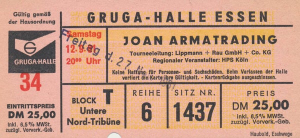 Joan Armatrading - Gruga-Halle, Essen, November 27, 1980 [Germany] - Ticket Stub