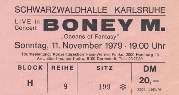 Boney M - Schwarzwaldhalle, Karlsruhe,  November 11, 1979 [Germany] - Ticket Stub