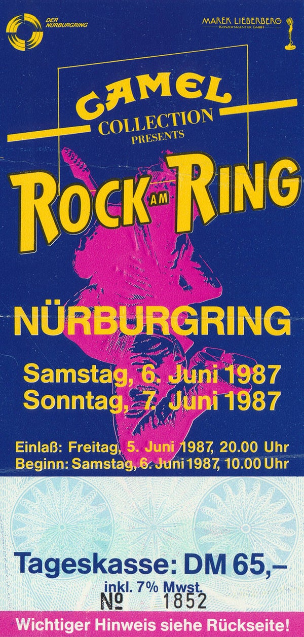 David Bowie - Echo & The Bunnymen - UB40 - Thompson Twins - Chris Isaak - Bob Geldof - Eurythmics - Bruce Hornsby - Rock Am Ring, Nürburgring, June 6-7, 1987 [Germany] - Ticket Stub