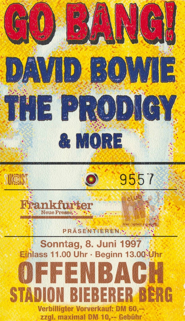 David Bowie - The Prodigy - Stadion Bieberer, Berg Offenbach, June 8, 1997 [Germany] - Ticket Stub