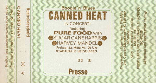 Canned Heat - Stadthalle, Heidelberg, March 22, 1974 [Germany] - Ticket Stub