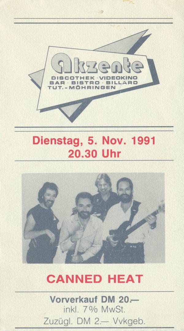 Canned Heat - Akzente, Stuttgart Möhringen, November 5, 1991 [Germany] - Ticket Stub