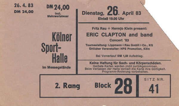 Eric Clapton - Kölner Sporthalle, Cologne-Deutz, April 26, 1983 [Germany] - Ticket Stub