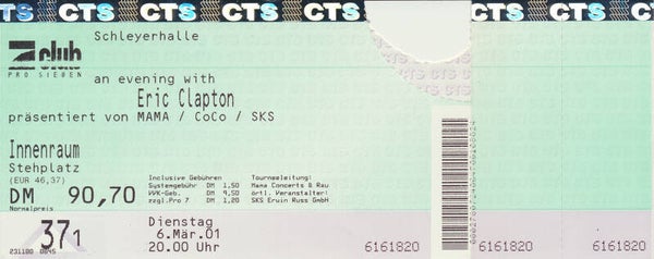 Eric Clapton - Schleyerhalle, Stuttgart, March 6, 2001 [Germany] - Ticket Stub