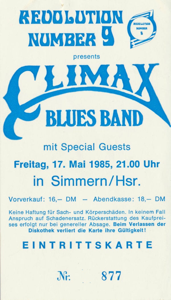 Climax Blues Band - Revolution Number 9, Simmern/Hunsrück, May 17, 1985 [Germany] - Ticket Stub
