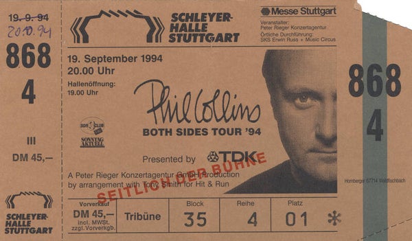 Phil Collins - Schleyerhalle, Stuttgart, September 19, 1994 [Germany] - Ticket Stub