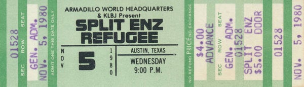 Split Enz - Armadillo World Headquarters. Austin, November 5, 1980 [USA] - Ticket Stub
