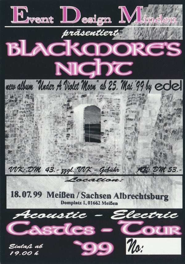 Blackmore's Night - Albrechtsburg, Meissen, July 18, 1999 [Germany] - Ticket Stub