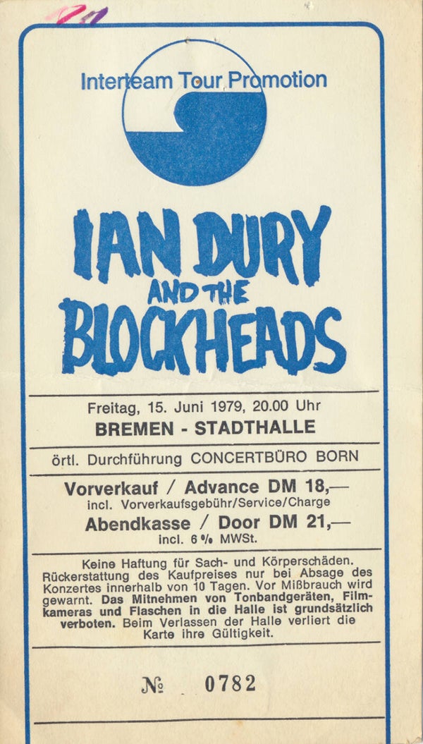 Ian Dury and the Blockheads - Stadthalle, Bremen, June 15, 1979 [Germany] - Ticket Stub