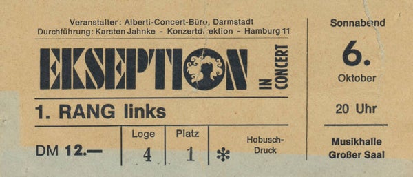 Ekseption - Musikhalle, Hamburg October 6, 1970s [Germany] - Ticket Stub