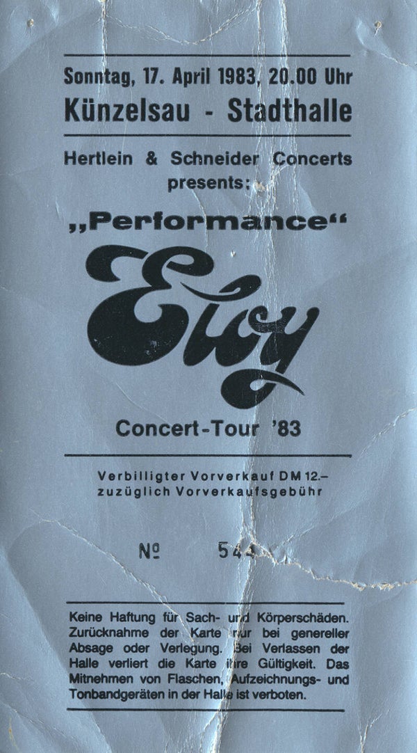 Eloy - Stadthalle, Künzelsau, April 17, 1983 [Germany] - Ticket Stub