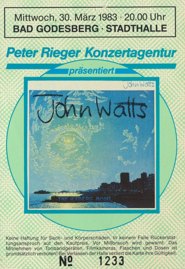 John Watts - Stadthalle, Bad Godesberg, March 30, 1983 [Germany] - Ticket Stub
