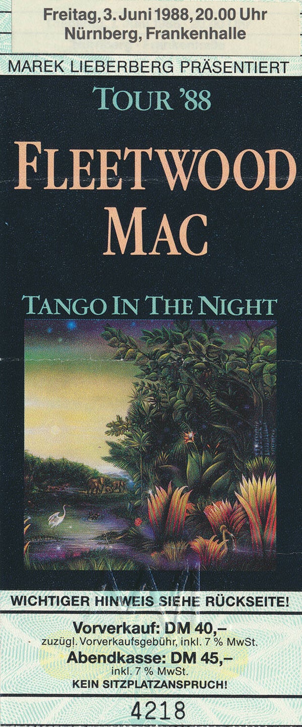 Fleetwood Mac - Frankenhalle, Nürnberg, June 3, 1988 [Germany] - Ticket Stub