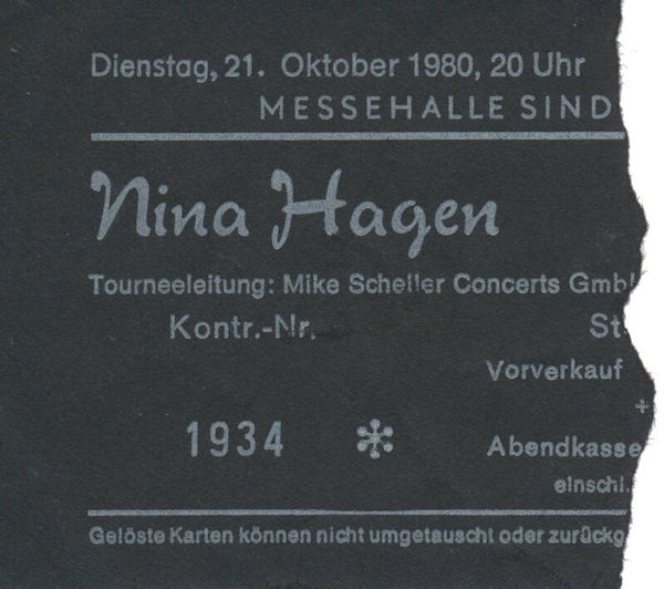 Nina Hagen - Messehalle, Singelfingen, October 21, 1980 [Germany] - Ticket Stub