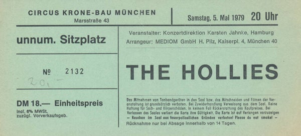 The Hollies - Circus Krone, Munich, May 5, 1979 [Germany] - Ticket Stub