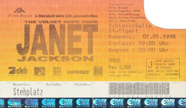Janet Jackson - Schleyerhalle, Stuttgart, May 7, 1998 [Germany] - Ticket Stub