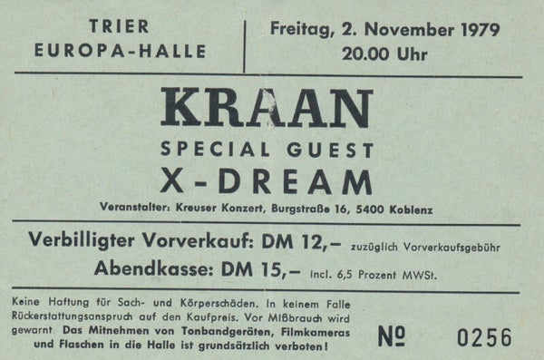 Kraan - Europa-Halle, Trier, November 2, 1979 [Germany] - Ticket Stub