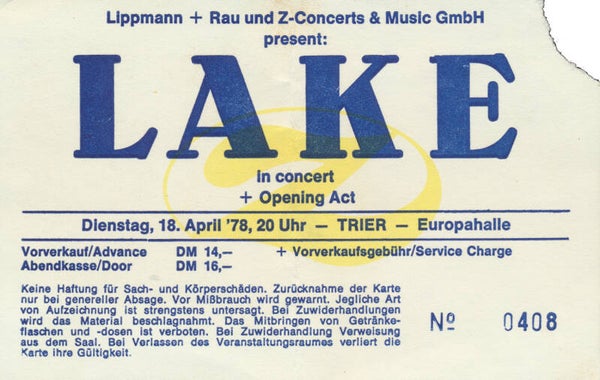 Lake - Europahalle, Trier, April 18, 1978 [Germany] - Ticket Stub