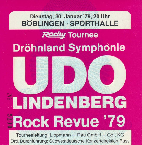 Udo Lindenberg - Sporthalle, Böblingen, January 30, 1979 [Germany] - Ticket Stub