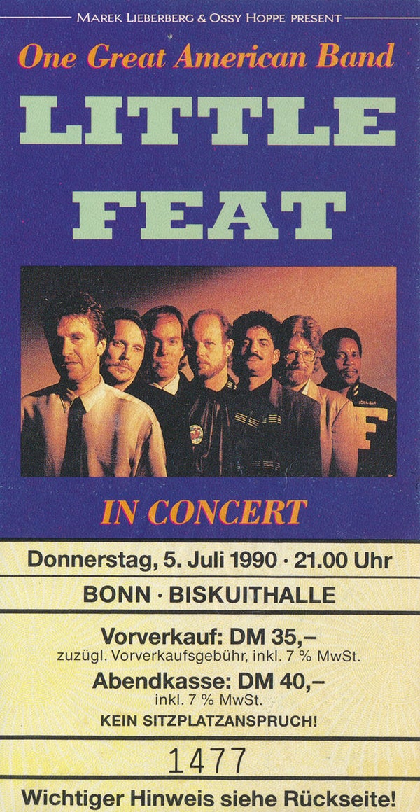 Little Feat - Biskuithalle, Bonn, July 5, 1990 [Germany] - Ticket Stub