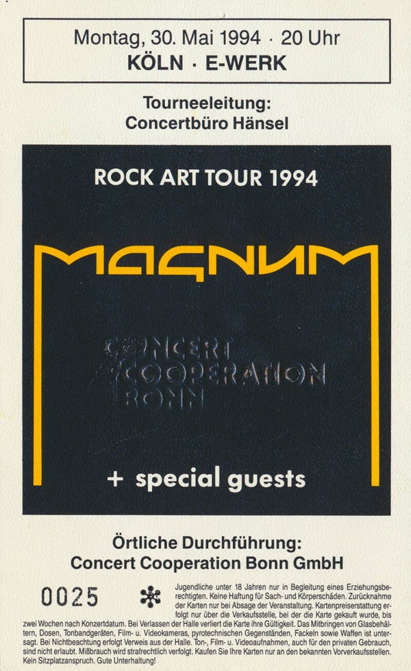 Magnum - E-Werk, Cologne, May 30, 1994 [Germany] - Ticket Stub