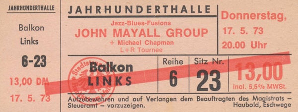John Mayall - Jahrhunderthalle, Frankfurt, May 17, 1973 [Germany] - Ticket Stub