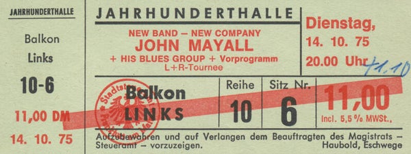 John Mayall - Jahrhunderthalle, Frankfurt, October 14, 1975 [Germany] - Ticket Stub