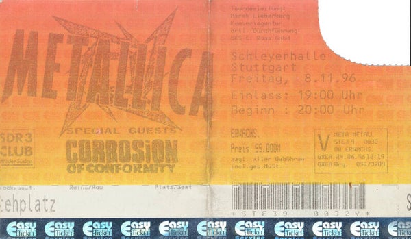Metallica - Schleyerhalle, Stuttgart, November 9, 1996 [Germany] - Ticket Stub