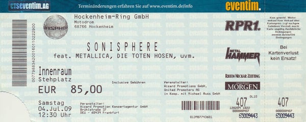 Metallica - Hockenheim Ring, Hockenheim, July 4, 2009 [Germany] - Ticket Stub