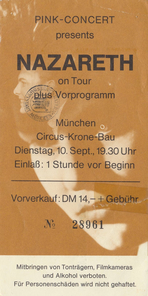 Nazareth - Cirkus-Krone-Bau, Munich, September 10, 1974 [Germany] - Ticket Stub