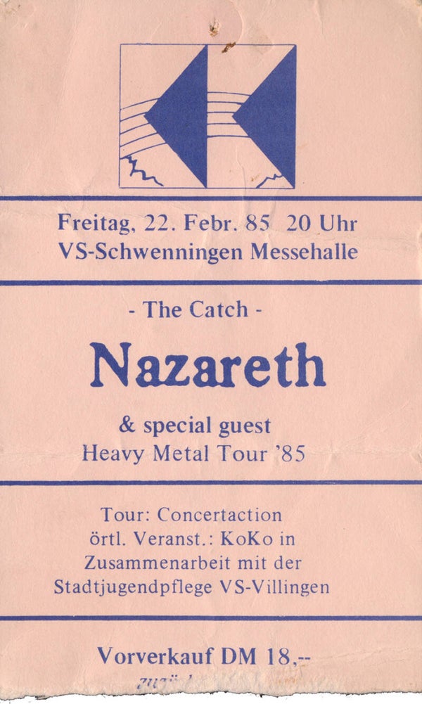 Nazareth - Messehalle, Schwenningen, February 22, 1985 [Germany] - Ticket Stub