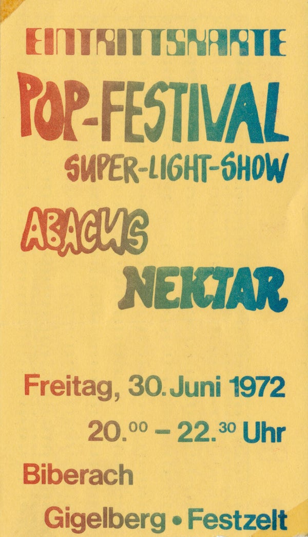 Abacus - Nektar - Festzelt, Gigelberg, June 30, 1972 [Germany] - Ticket Stub