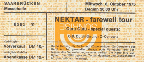 Nektar - Guru Guru - Messehalle, Saarbrücken, October 8, 1975 [Germany] - Ticket Stub